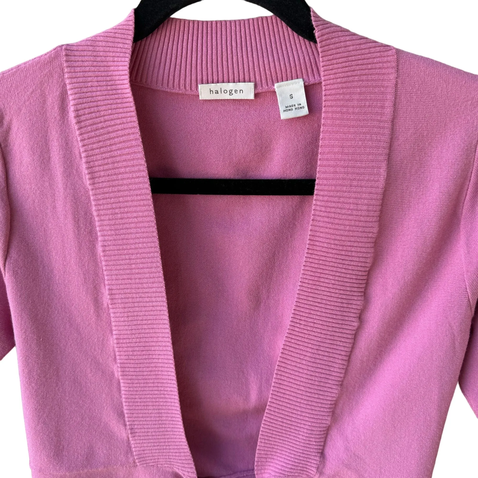 Halogen Womens Pink Cropped Tie Waist Knit Long Sleeve Cardigan Sweater - Small