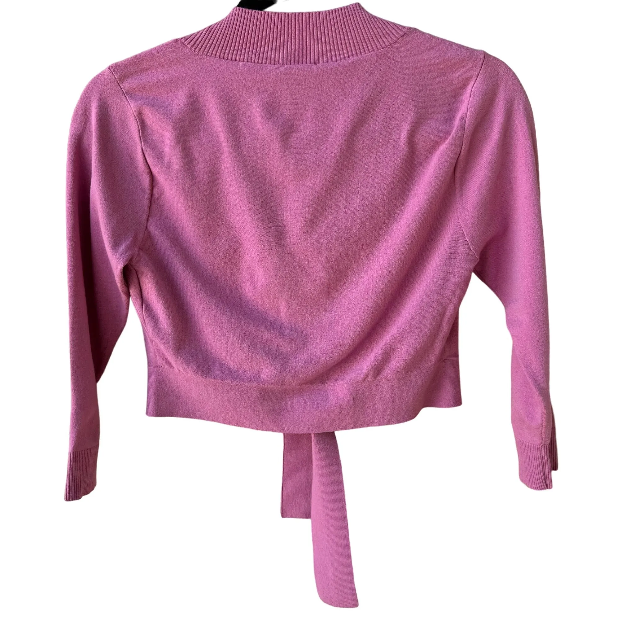 Halogen Womens Pink Cropped Tie Waist Knit Long Sleeve Cardigan Sweater - Small