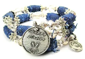 Happy Easter Circle Blue Jean Beaded Wrap Bracelet