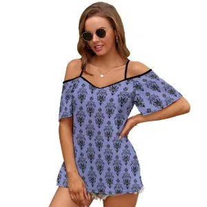 Haunted Mansion Wallpaper Women's Off-Shoulder Cold Shoulder Camisole Top