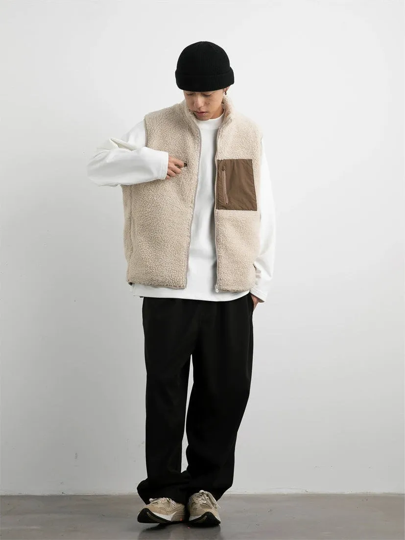 High Collar Shearling Vest with Zip Pockets