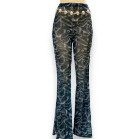 High Waist Black Gray Mesh Bell Bottoms