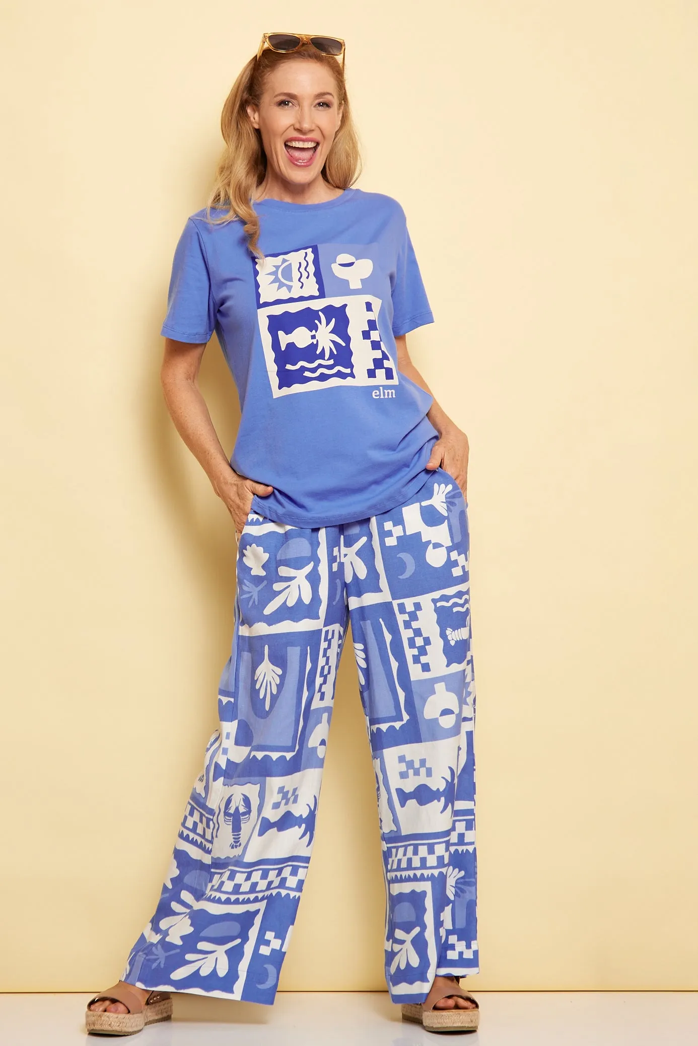 Holiday Sun Pants - Cerulean Blue Print