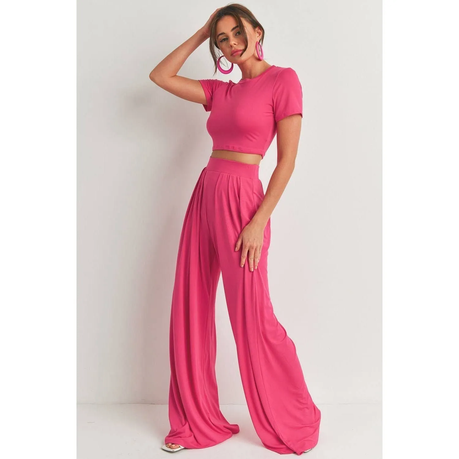 Hot Pink Crop Top & Palazzo Pant Set