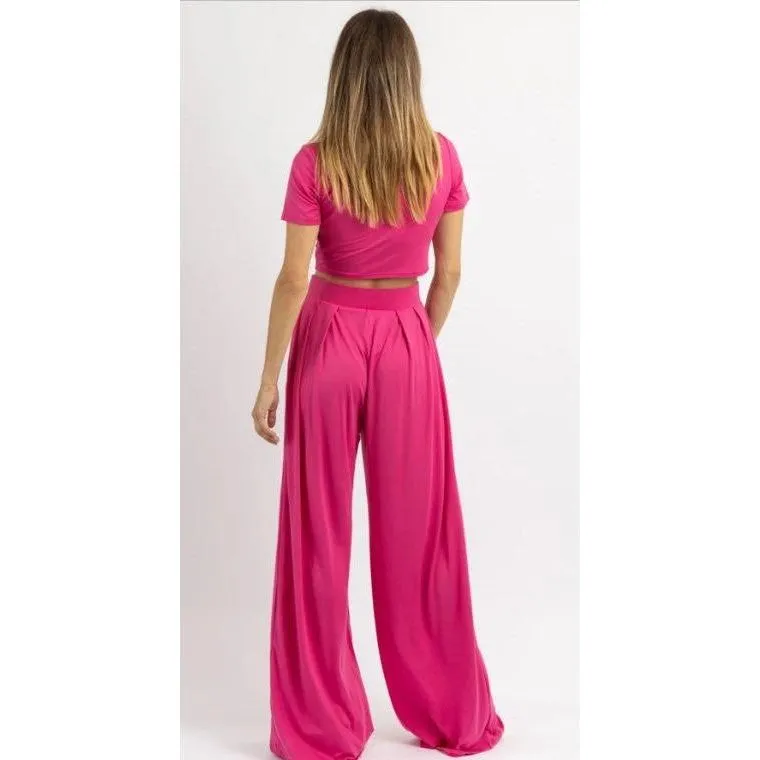 Hot Pink Crop Top & Palazzo Pant Set