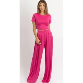 Hot Pink Crop Top & Palazzo Pant Set