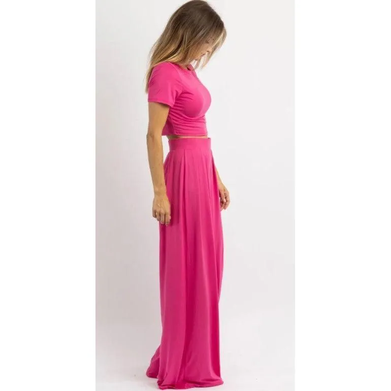 Hot Pink Crop Top & Palazzo Pant Set