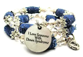 I Love Someone With Down Syndrome Blue Jean Beaded Wrap Bracelet