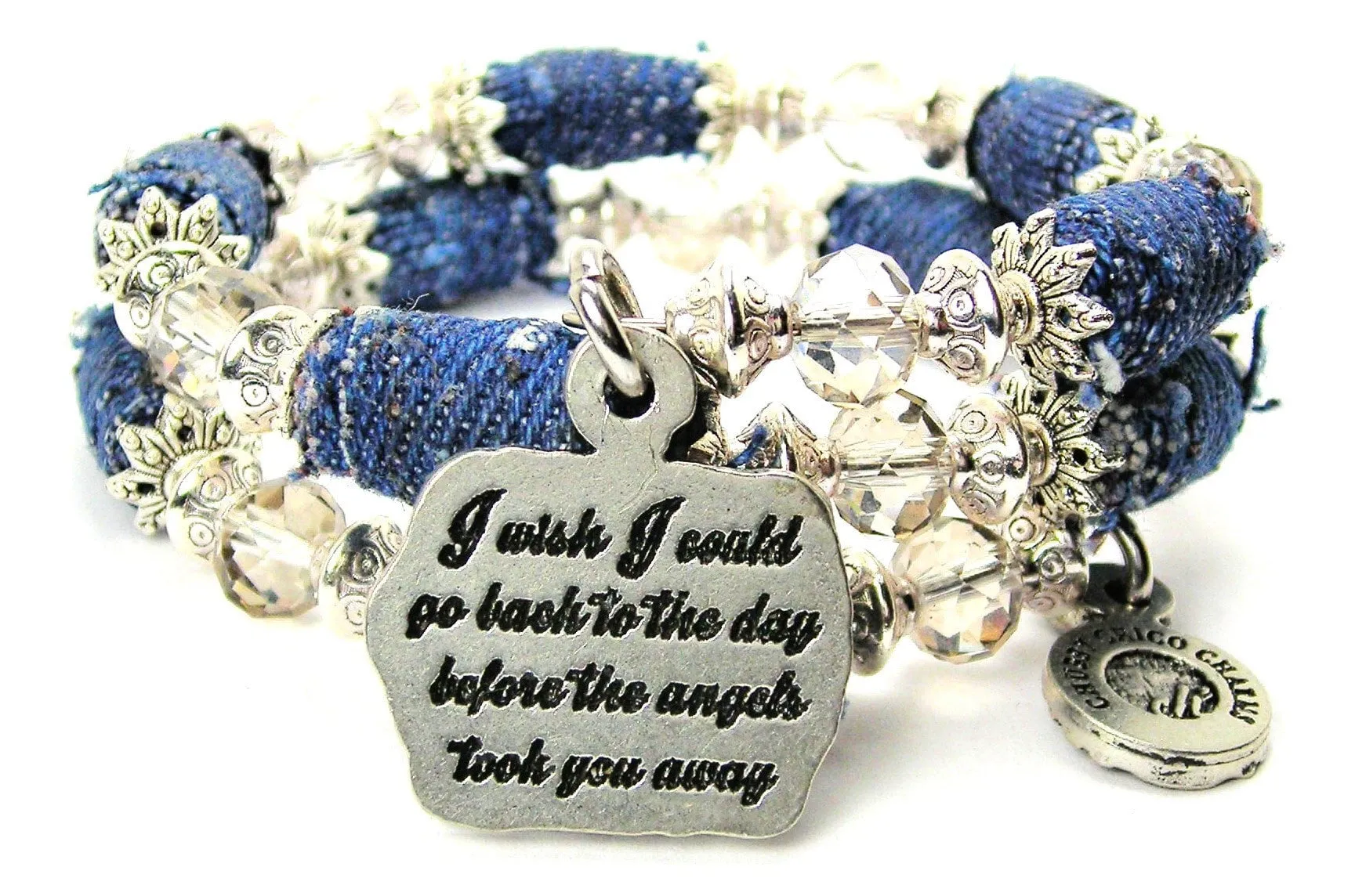 I Wish I Could Go Back To The Day Before The Angels Took You Away Blue Jean Beaded Wrap Bracelet