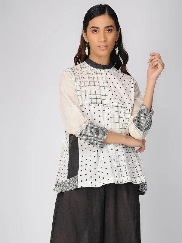 Ivory Block Printed Flared Cotton Top