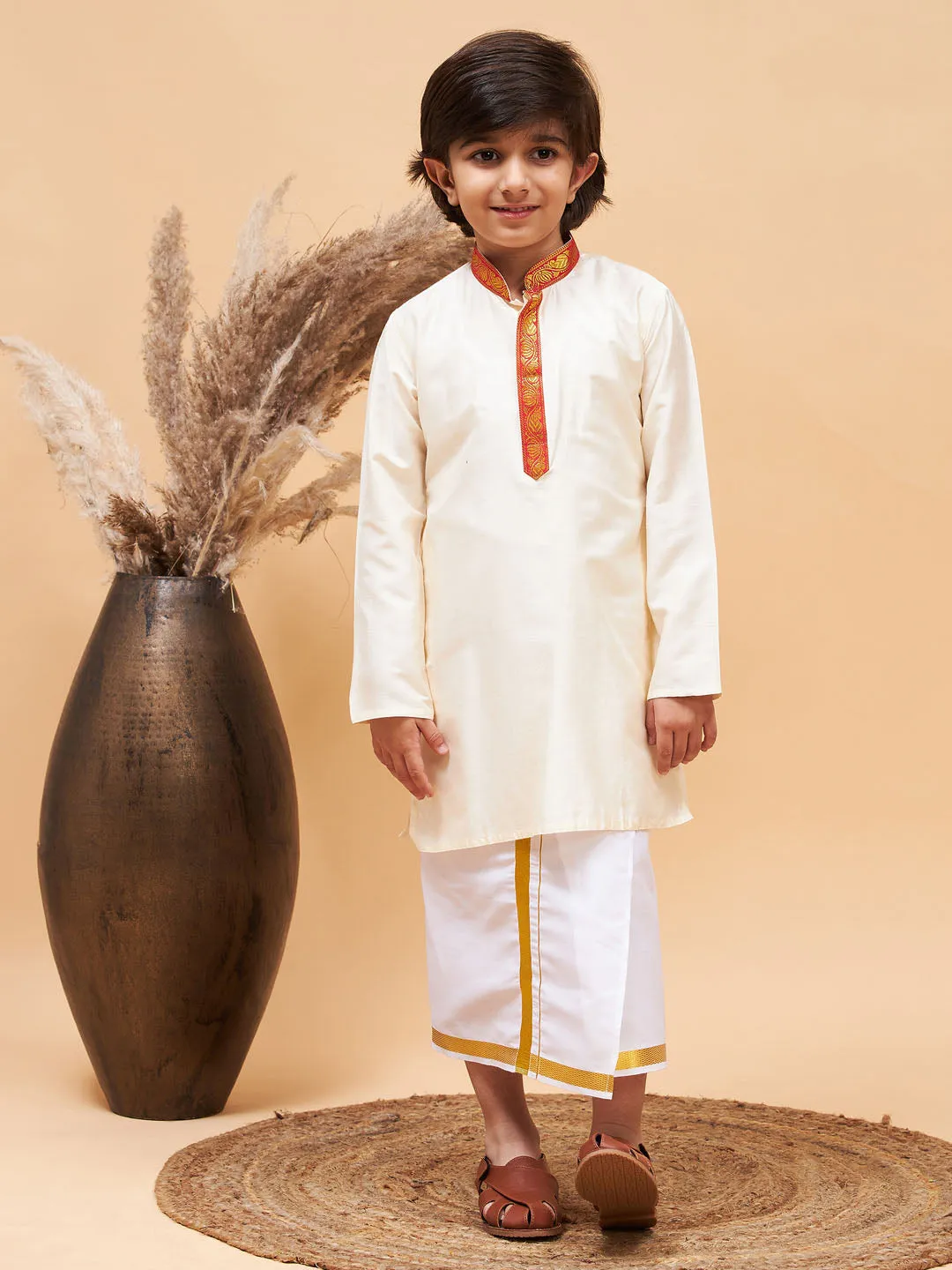 Jashvi Maroon And Cream South Collection Sibling Set