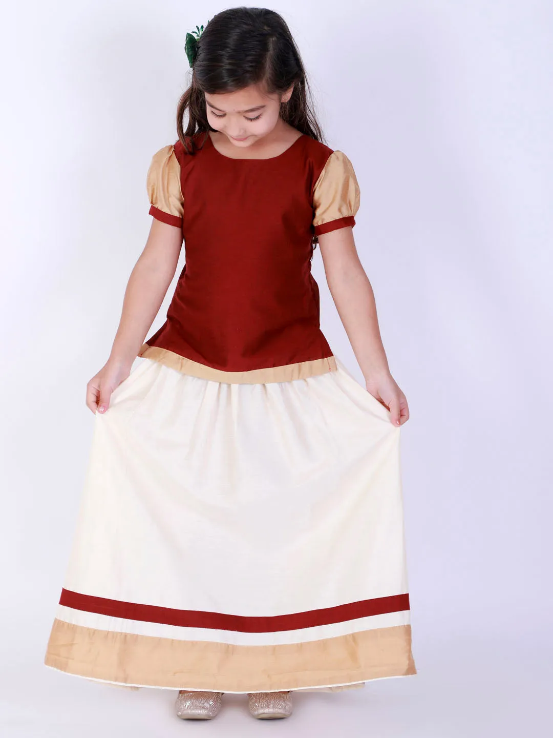 Jashvi Maroon And Cream South Collection Sibling Set