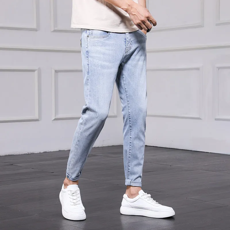 Jeans Men's Pants Men Spring and Autumn Korean version of the trend of the hole Slim nine pants bunch of feet pants men's foot pants