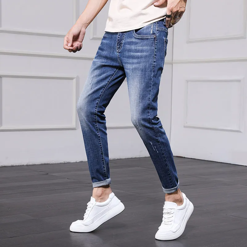 Jeans Men's Pants Men Spring and Autumn Korean version of the trend of the hole Slim nine pants bunch of feet pants men's foot pants