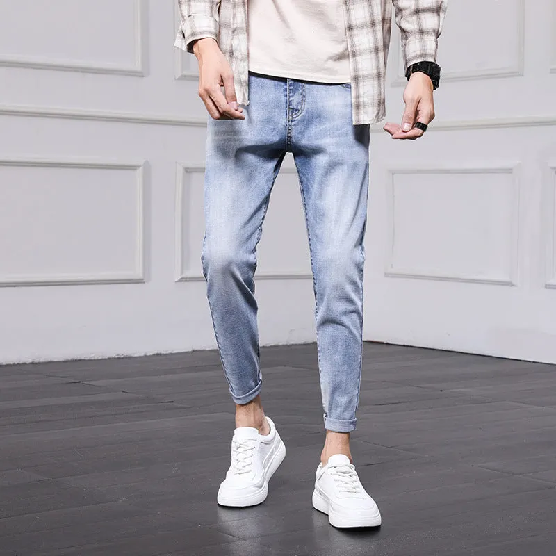 Jeans Men's Pants Men Spring and Autumn Korean version of the trend of the hole Slim nine pants bunch of feet pants men's foot pants