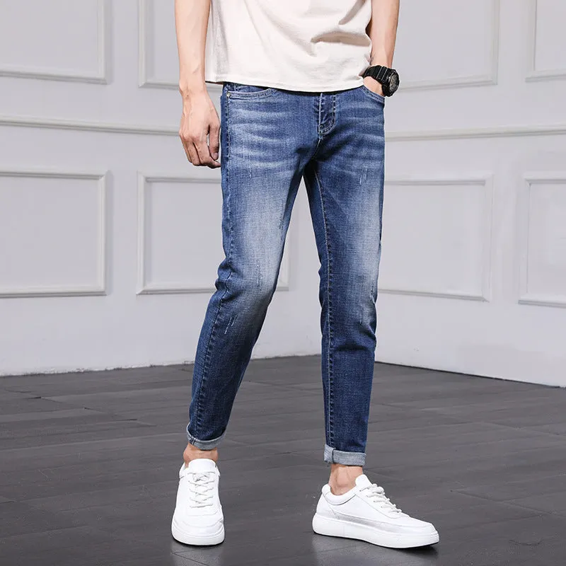 Jeans Men's Pants Men Spring and Autumn Korean version of the trend of the hole Slim nine pants bunch of feet pants men's foot pants