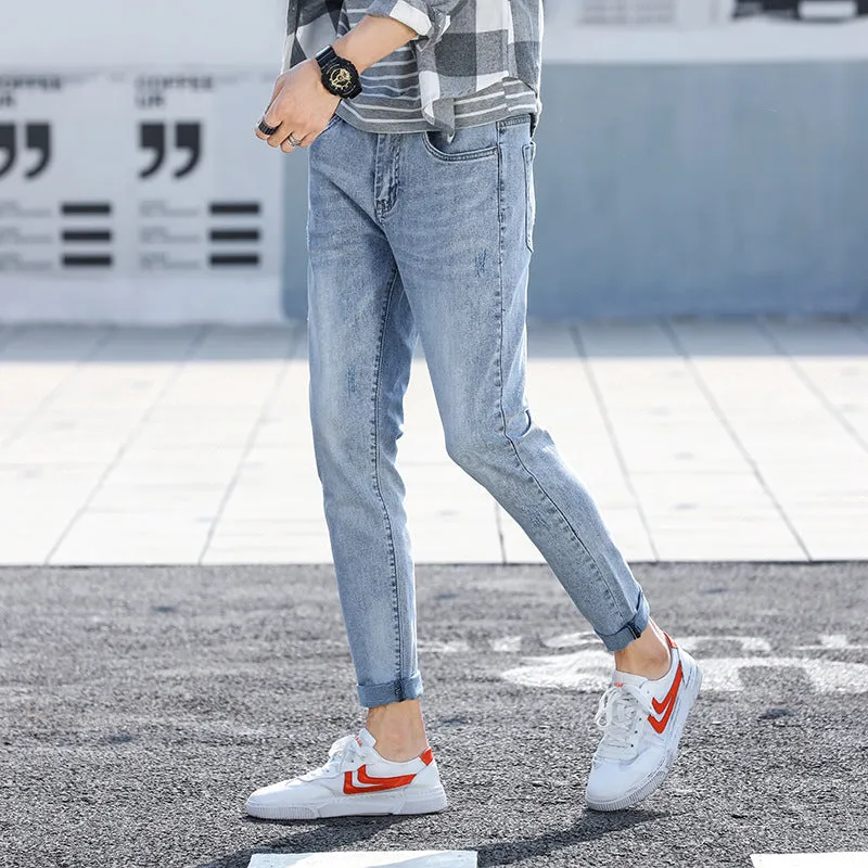 Jeans Men's Pants Men Spring and Autumn Korean version of the trend of the hole Slim nine pants bunch of feet pants men's foot pants