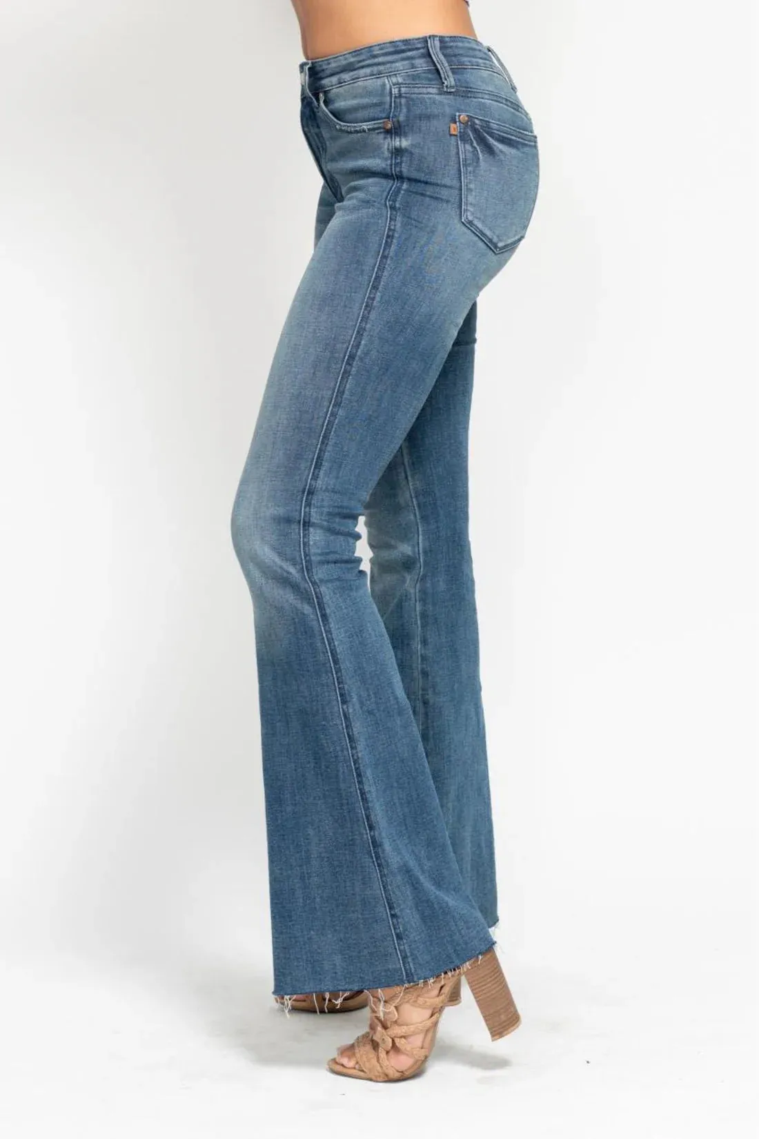 Judy Blue Mid Rise Tummy Control Cut Hem Flare Jean