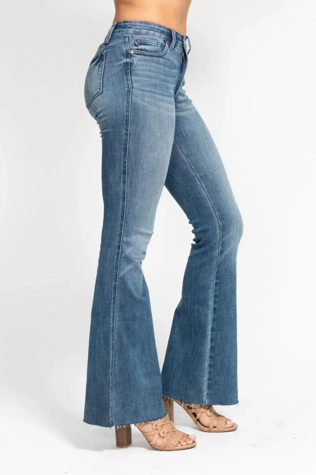 Judy Blue Mid Rise Tummy Control Cut Hem Flare Jean