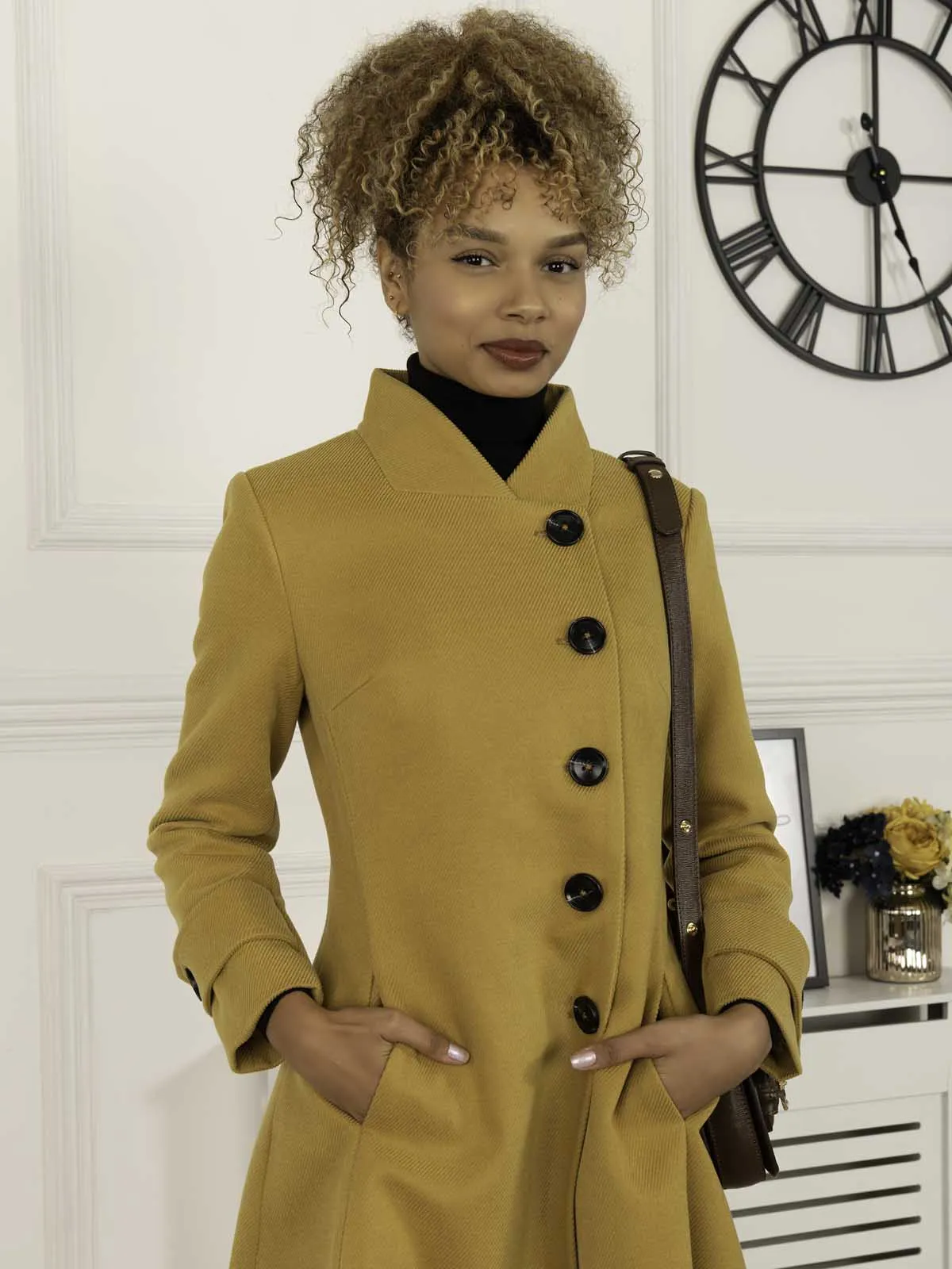 Kate Fit & Flare Midi Coat, Mustard