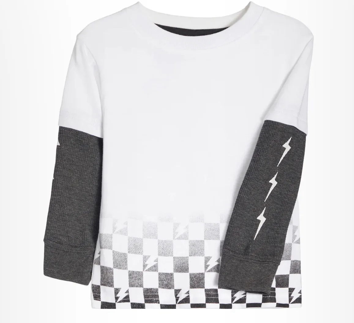 Kids Long Sleeve Thermal 2fer Shirt - Checkered Bolts