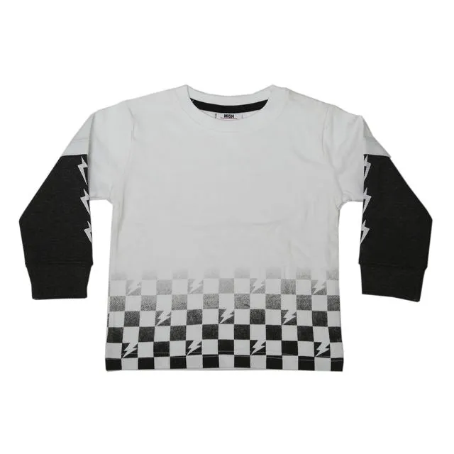 Kids Long Sleeve Thermal 2fer Shirt - Checkered Bolts