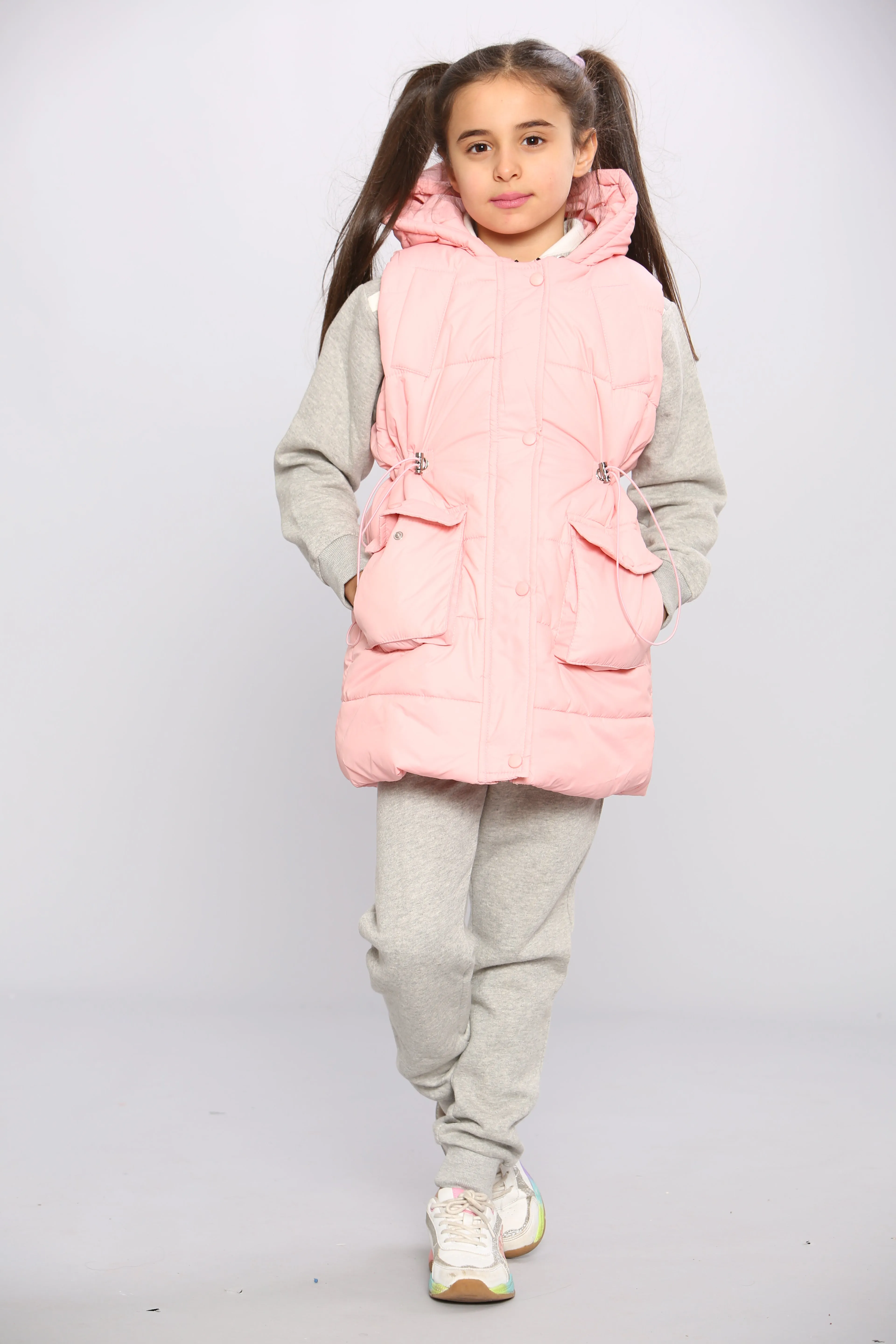 Kids Pocket Front Puffer Gilet - Pink