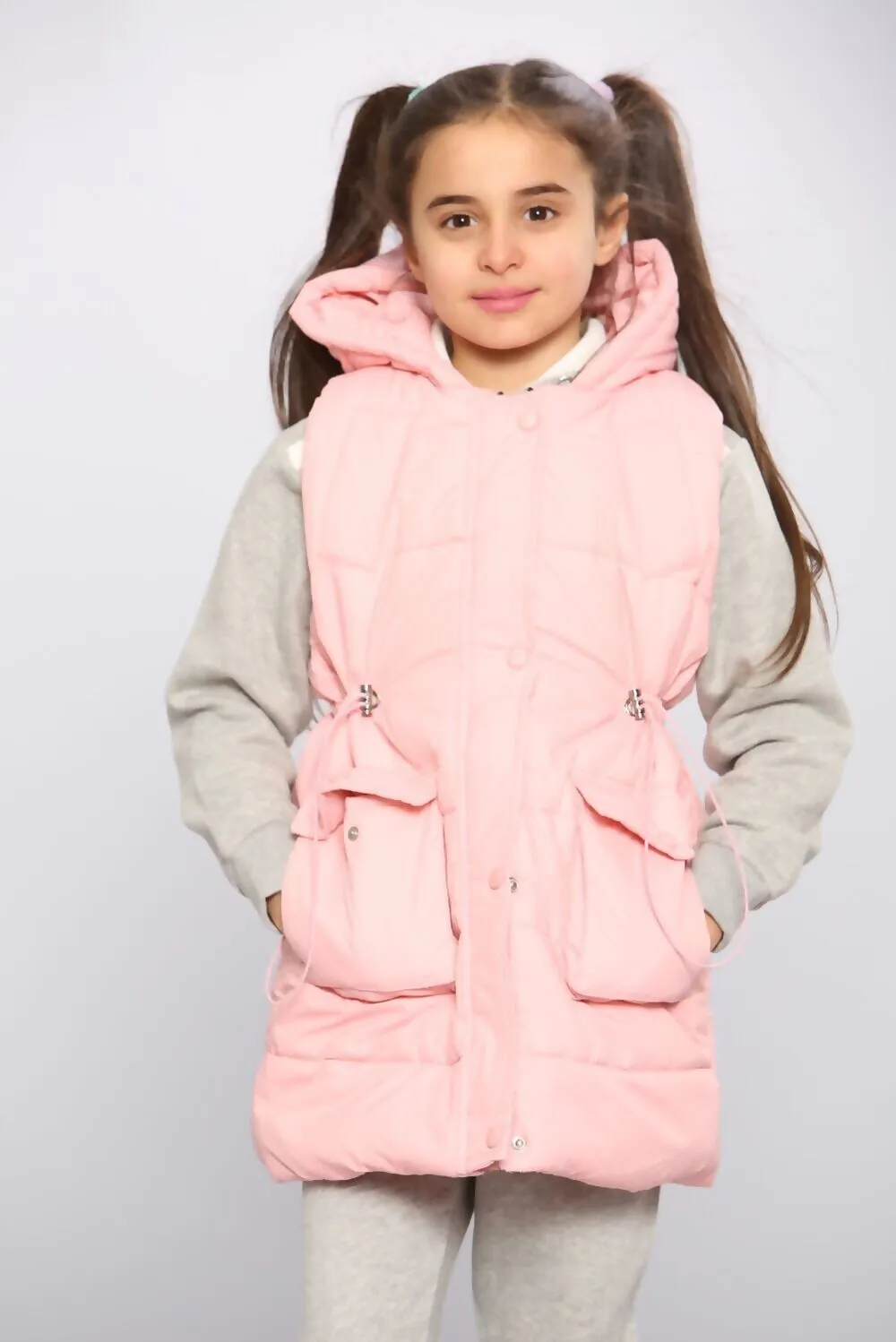 Kids Pocket Front Puffer Gilet - Pink