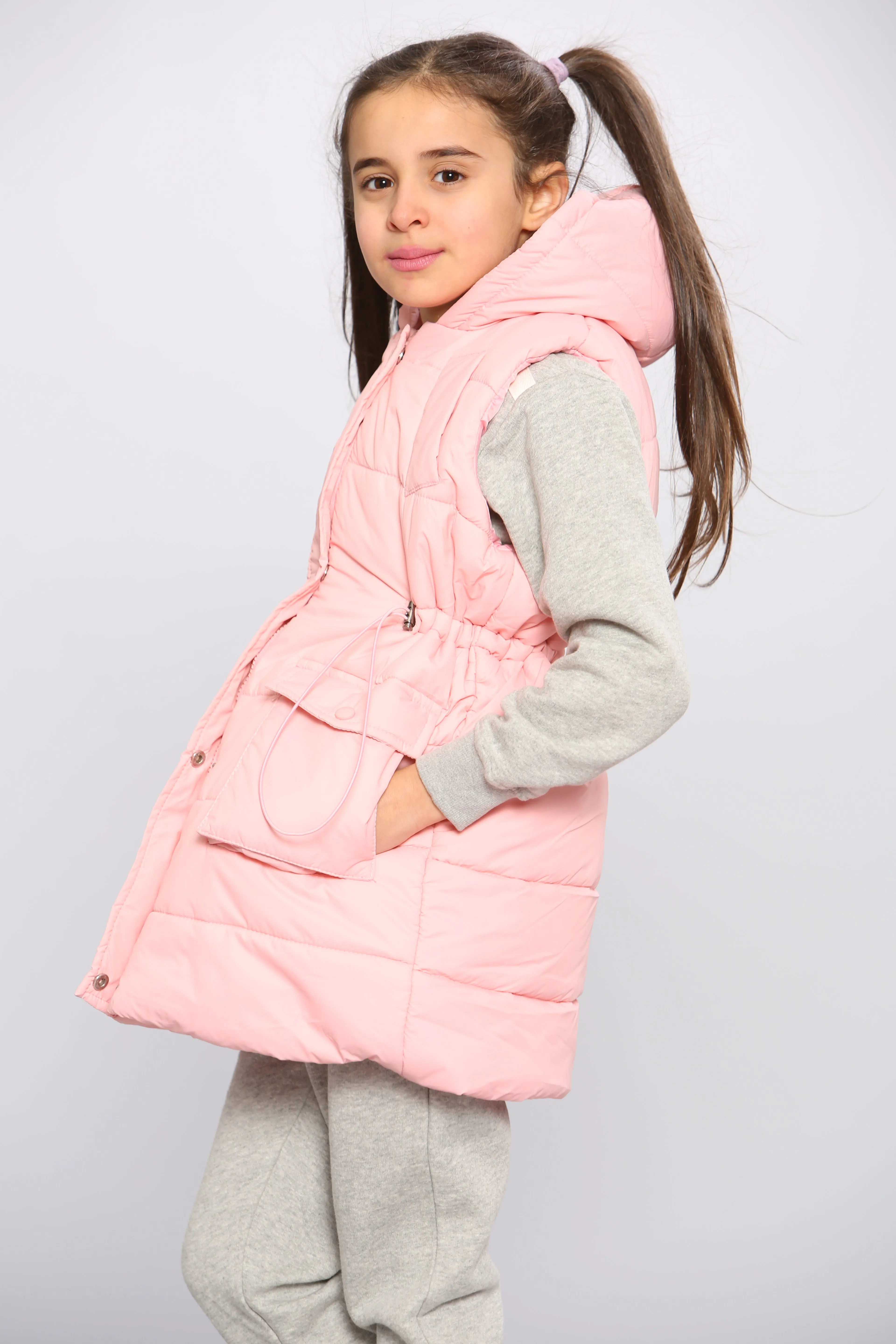 Kids Pocket Front Puffer Gilet - Pink