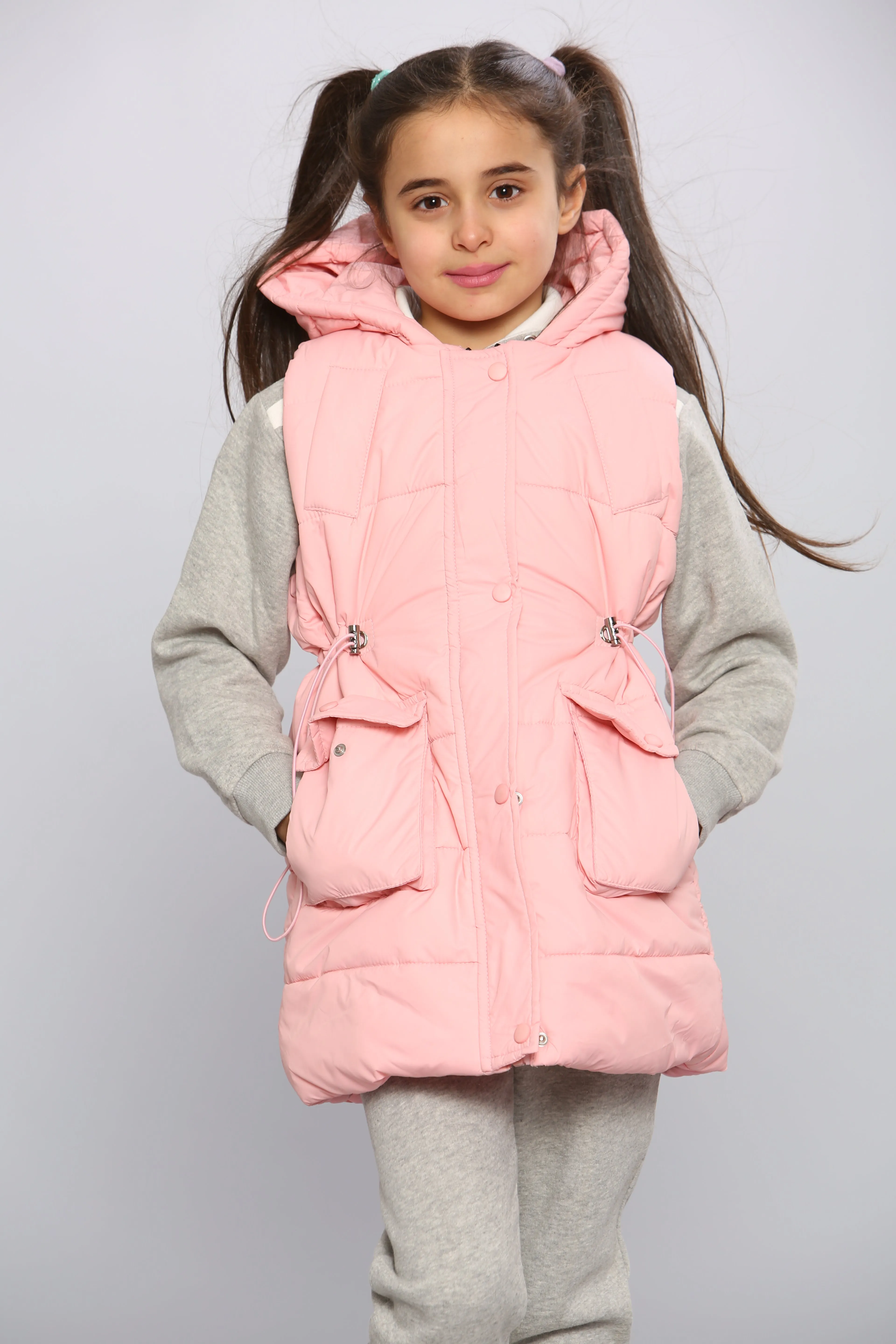 Kids Pocket Front Puffer Gilet - Pink