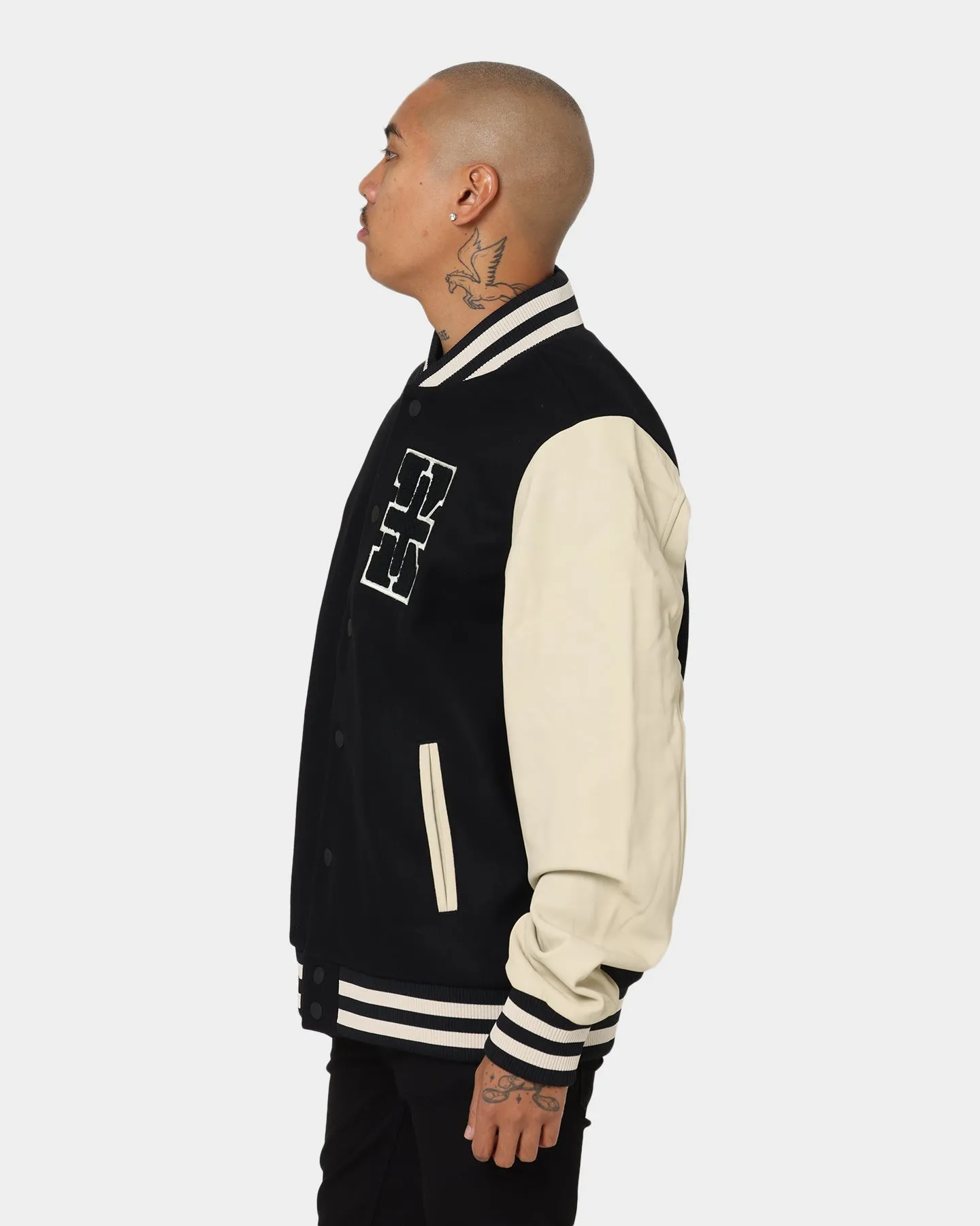 KSUBI King Patch Letterman Jacket Black