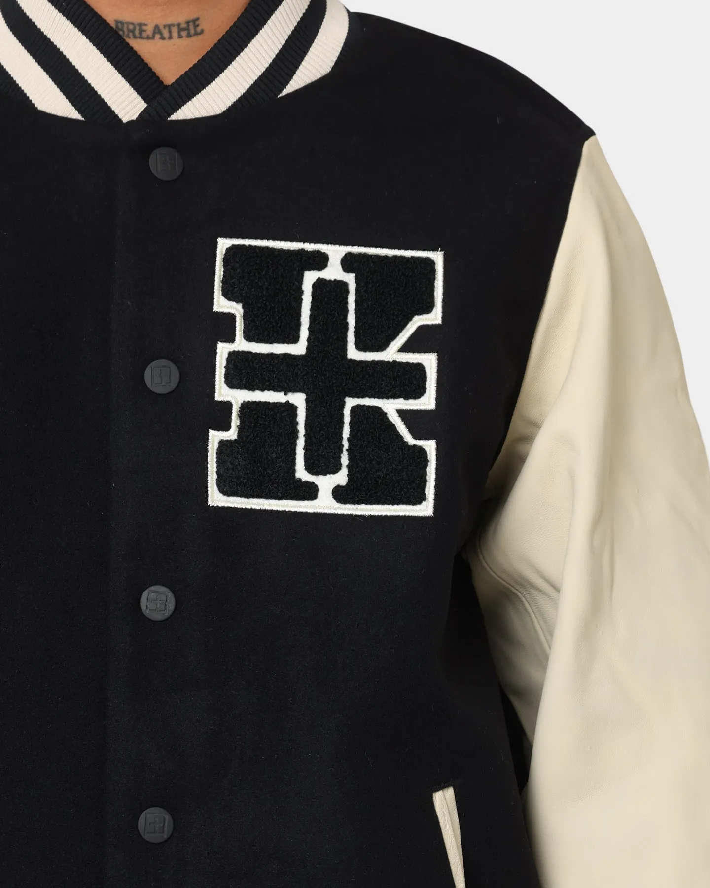 KSUBI King Patch Letterman Jacket Black