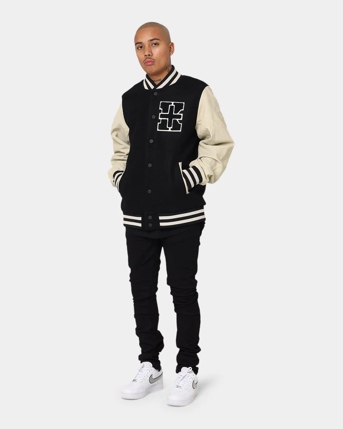 KSUBI King Patch Letterman Jacket Black