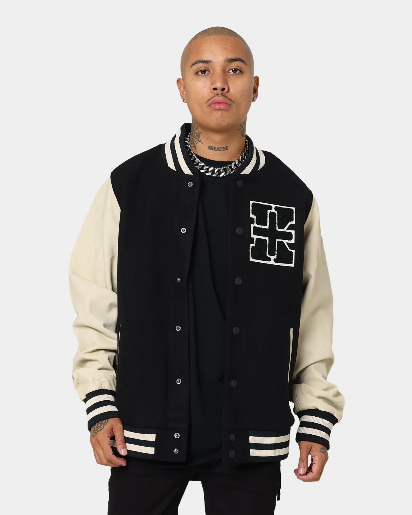 KSUBI King Patch Letterman Jacket Black