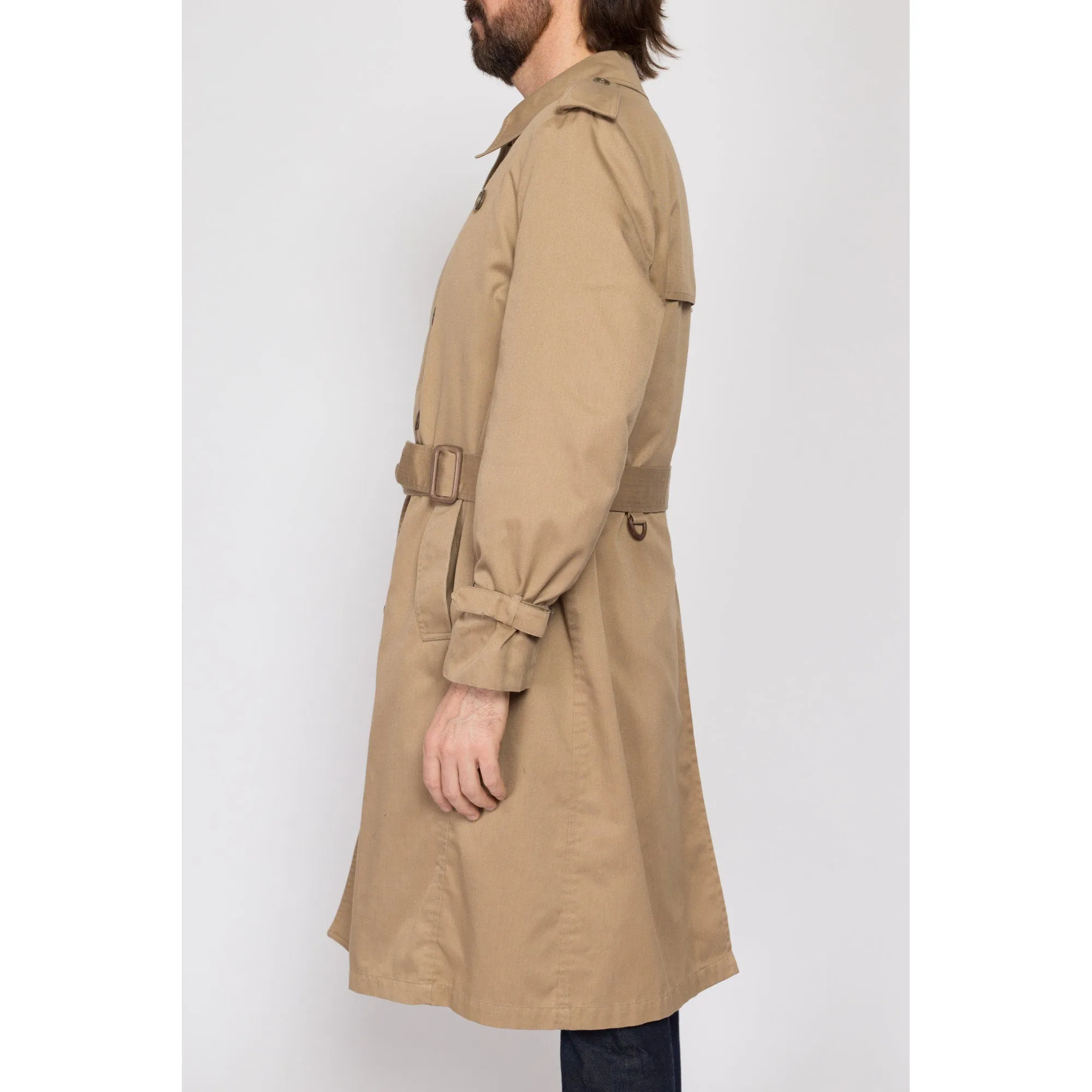 Large 80s London Fog Maincoats Khaki Belted Trench Coat 44 Regular