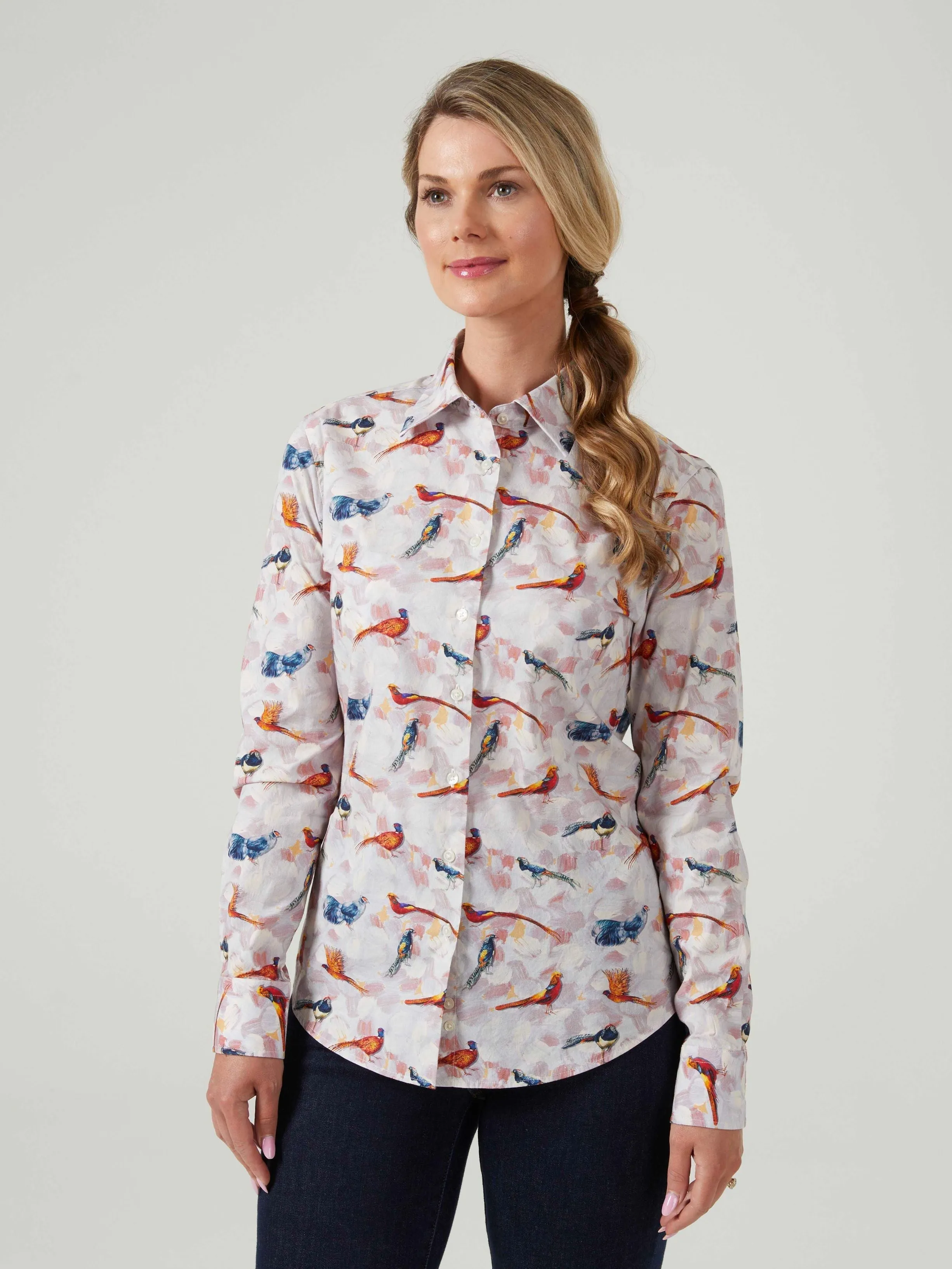 Lawen Ladies Printed Cotton Shirt - Bird Design