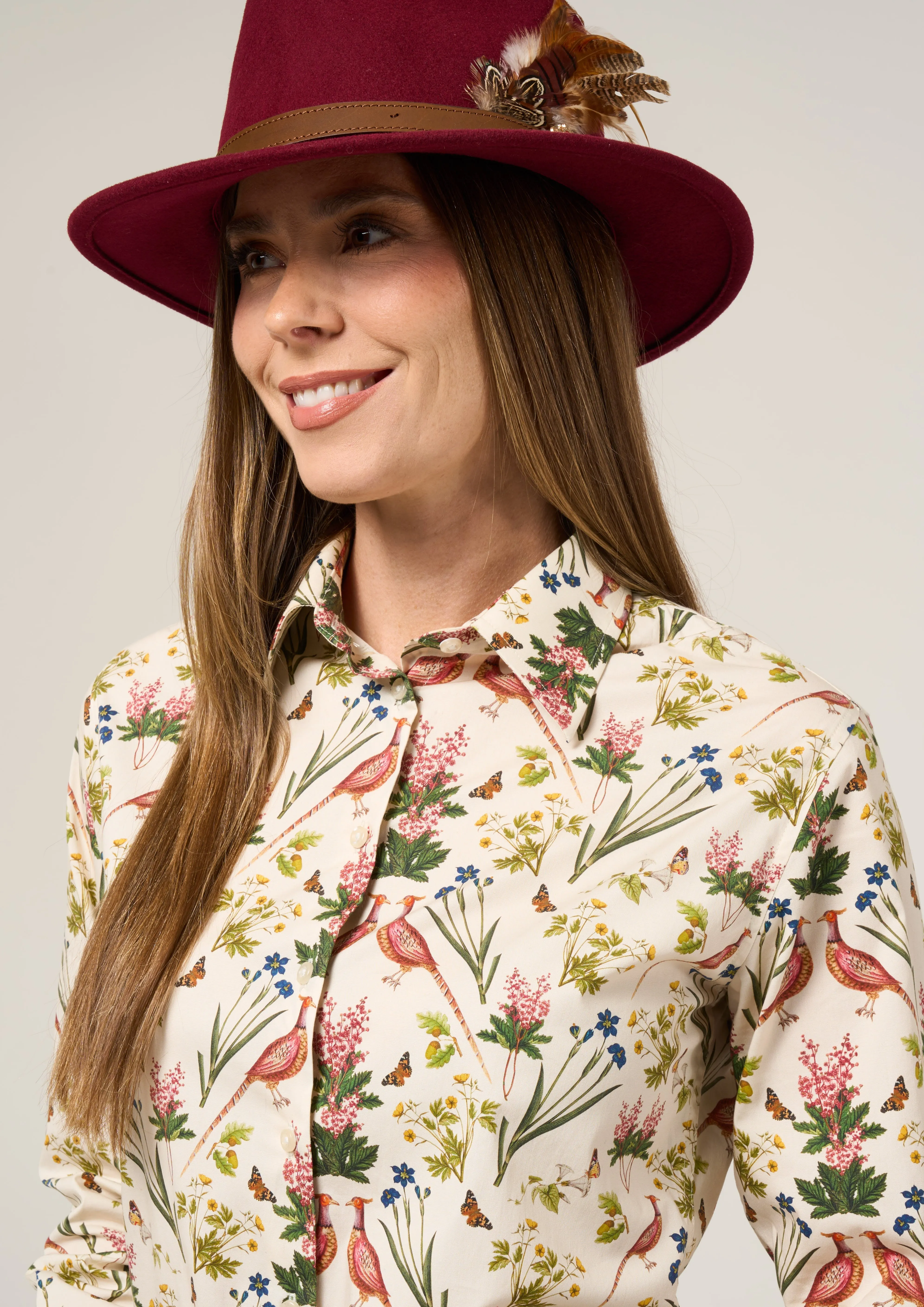 Lawen Ladies Printed Cotton Shirt - Cream Floral Design