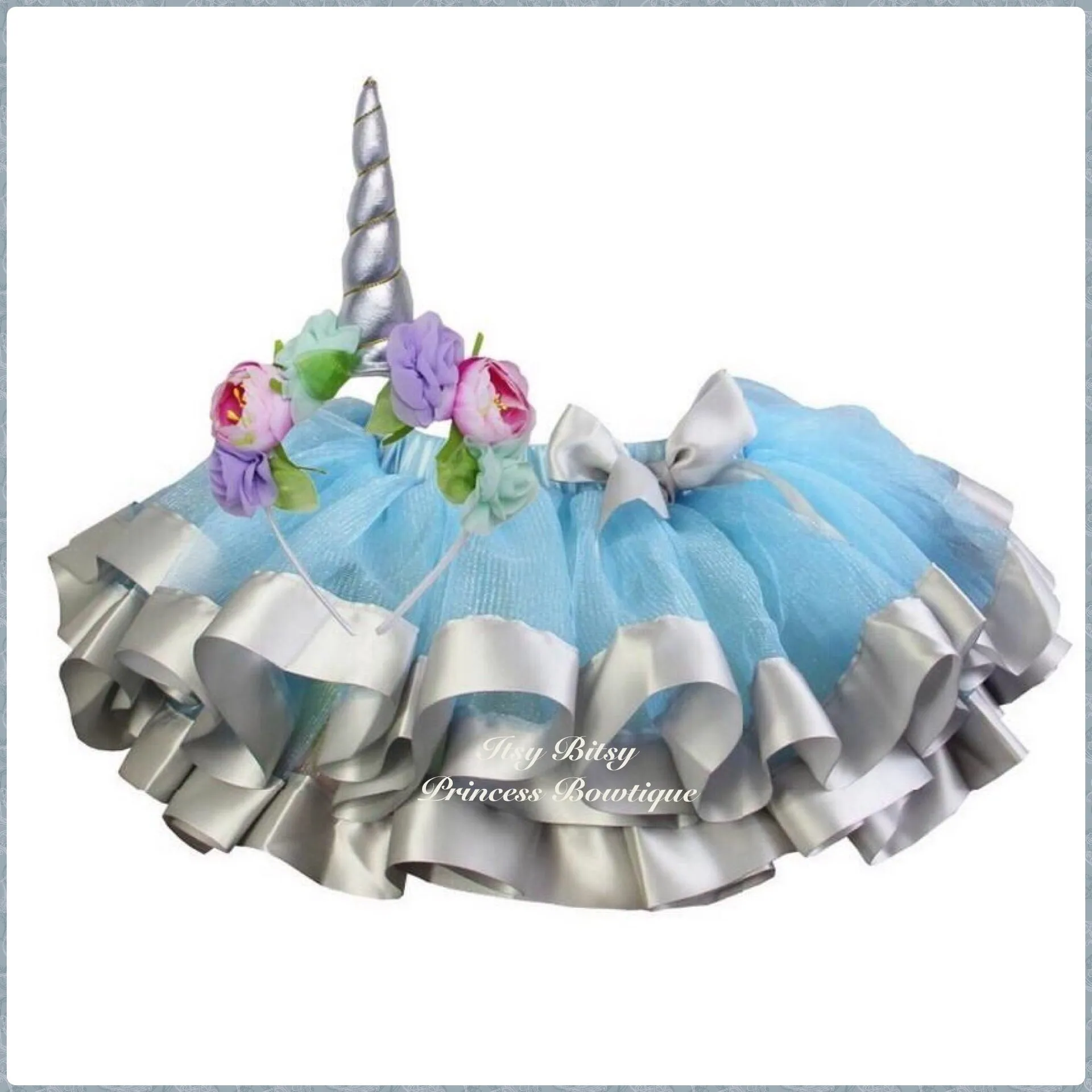 Light Blue and Silver Satin Trimmed Tutu