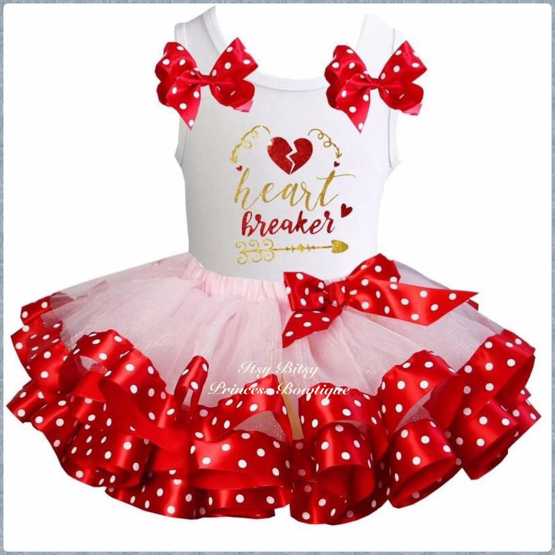 Light Pink & Red Polka Dots Satin Trimmed Tutu