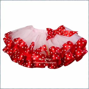 Light Pink & Red Polka Dots Satin Trimmed Tutu