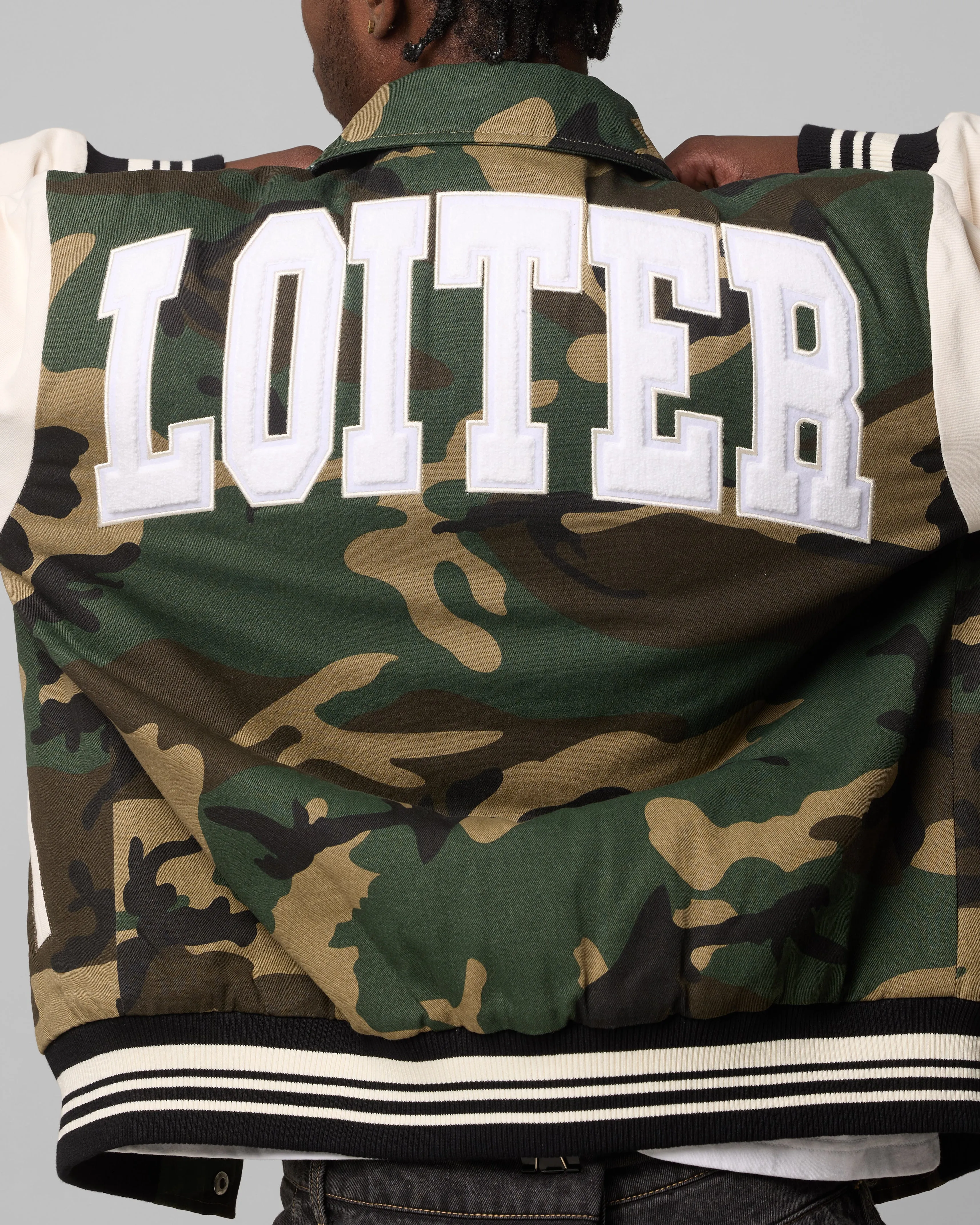 Loiter Star Child Varsity Jacket Woodland Camo