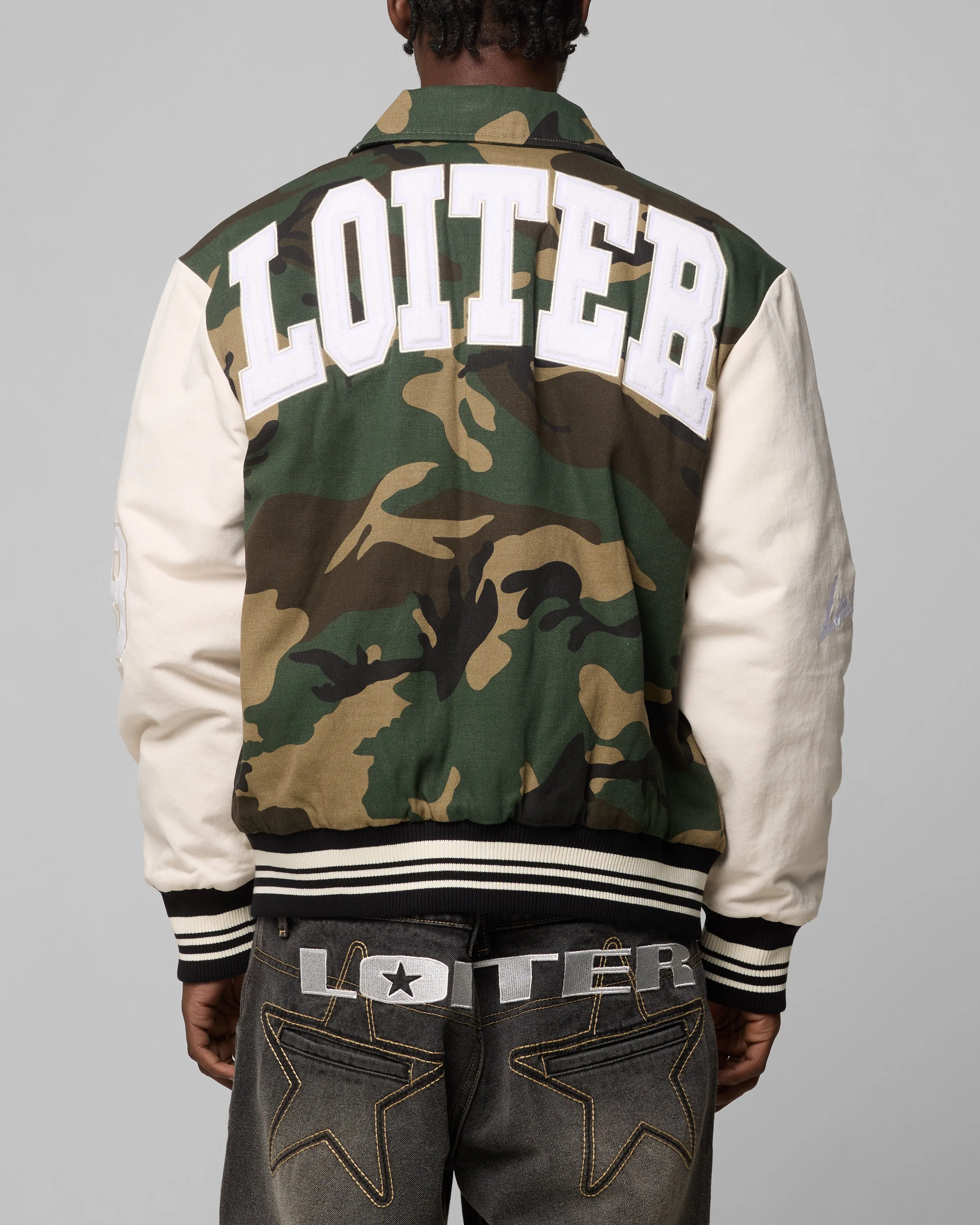 Loiter Star Child Varsity Jacket Woodland Camo