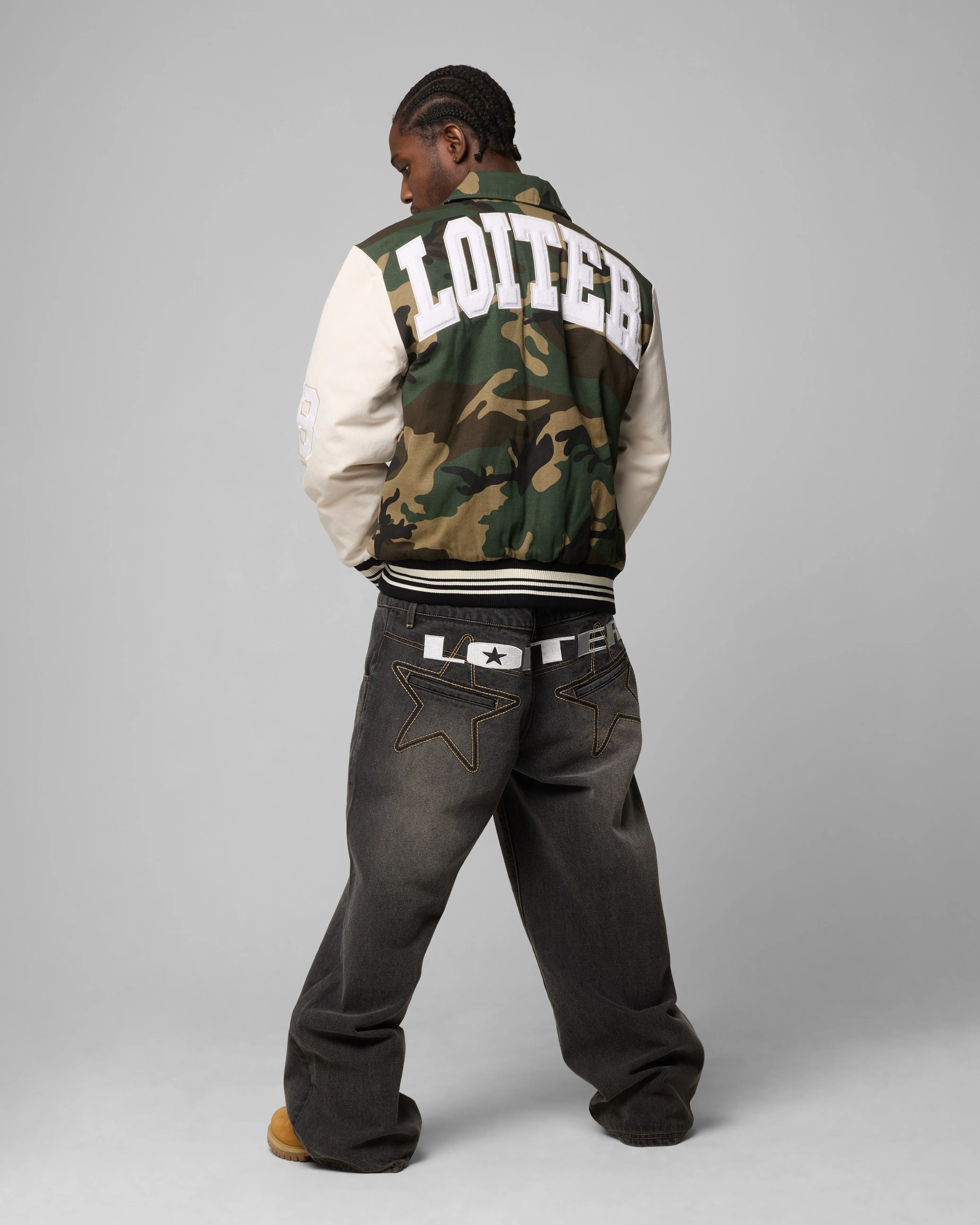 Loiter Star Child Varsity Jacket Woodland Camo