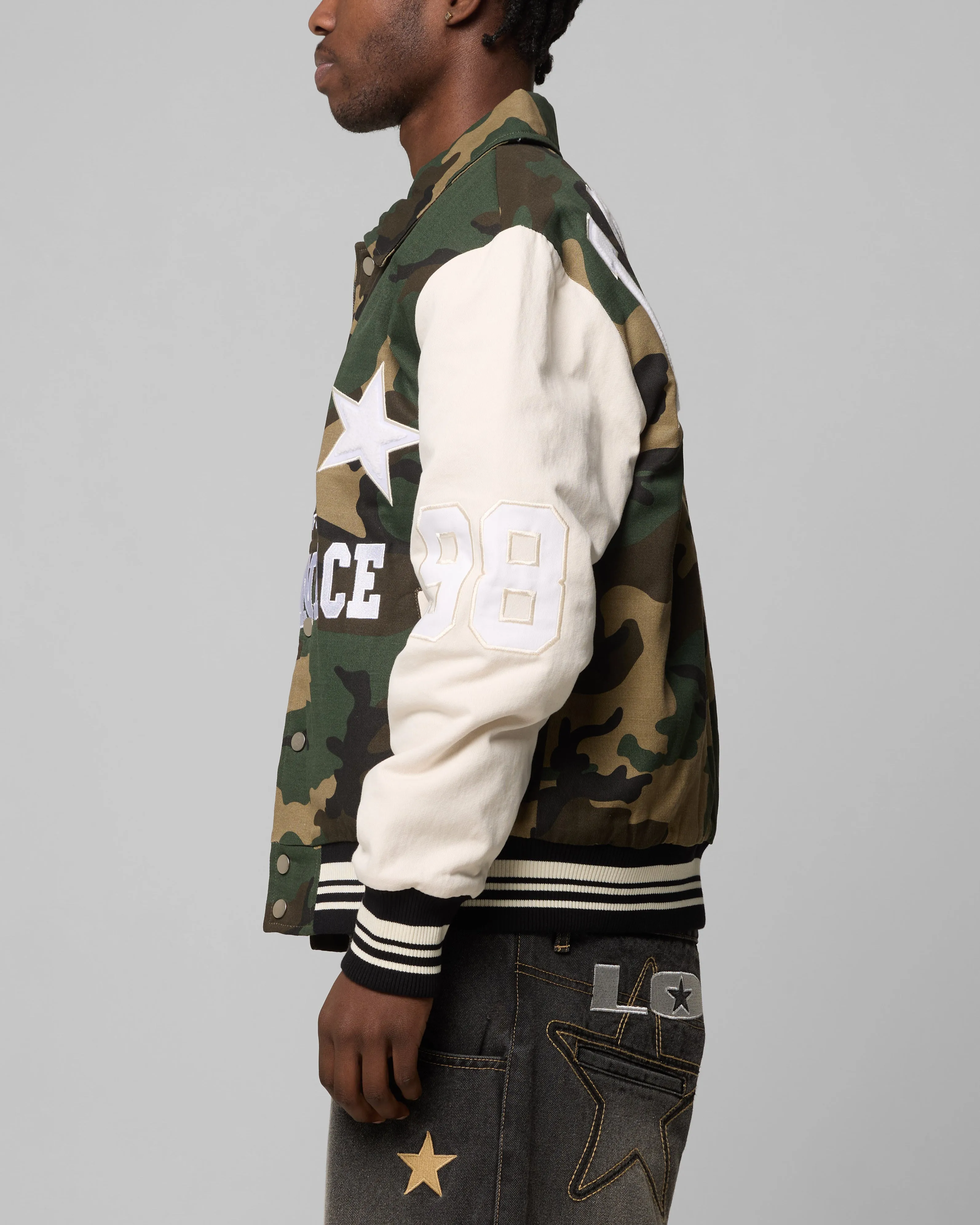 Loiter Star Child Varsity Jacket Woodland Camo