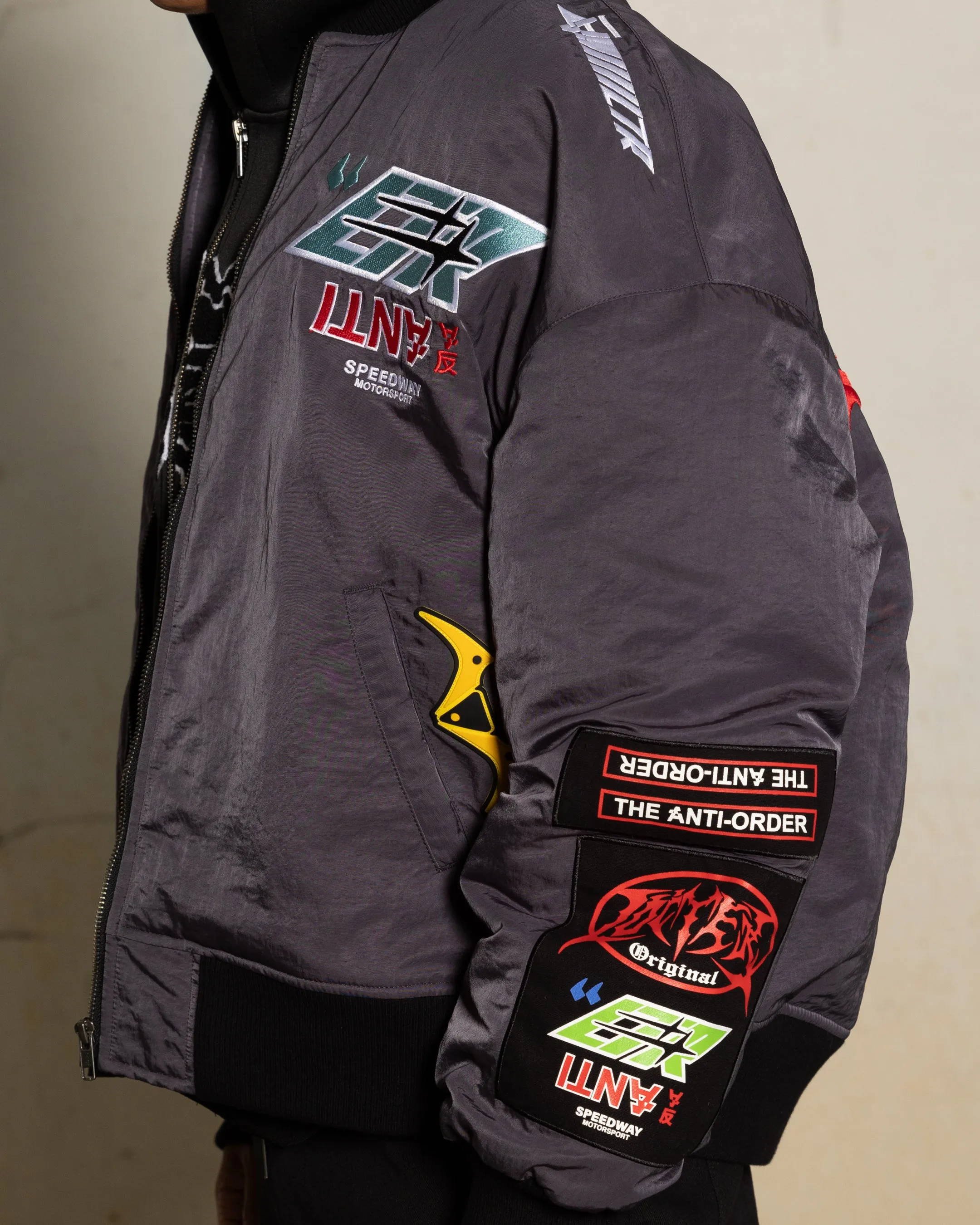 Loiter X The Anti Order Racer Bomber Jacket Charcoal