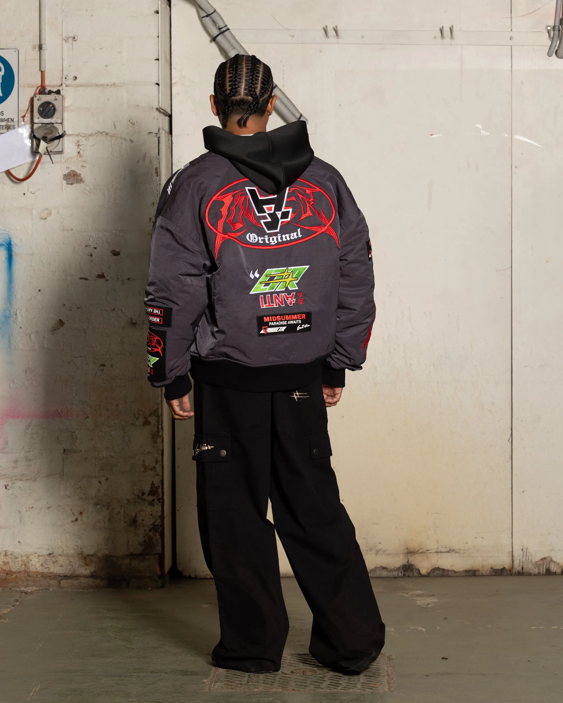 Loiter X The Anti Order Racer Bomber Jacket Charcoal