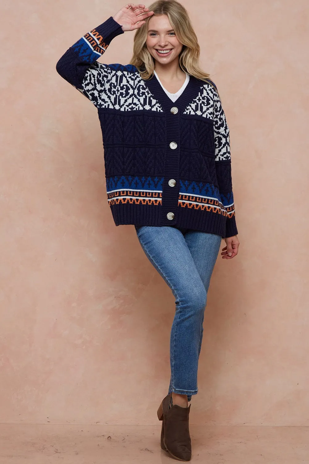 Long Sleeve Oversized Cable Knit Sweater Cardigan