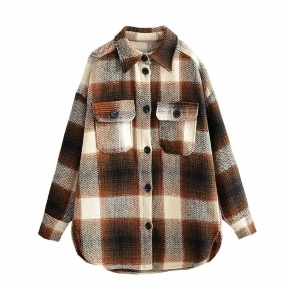 Long Sleeve Thick Plaid Street-Wear Elegant Jacket