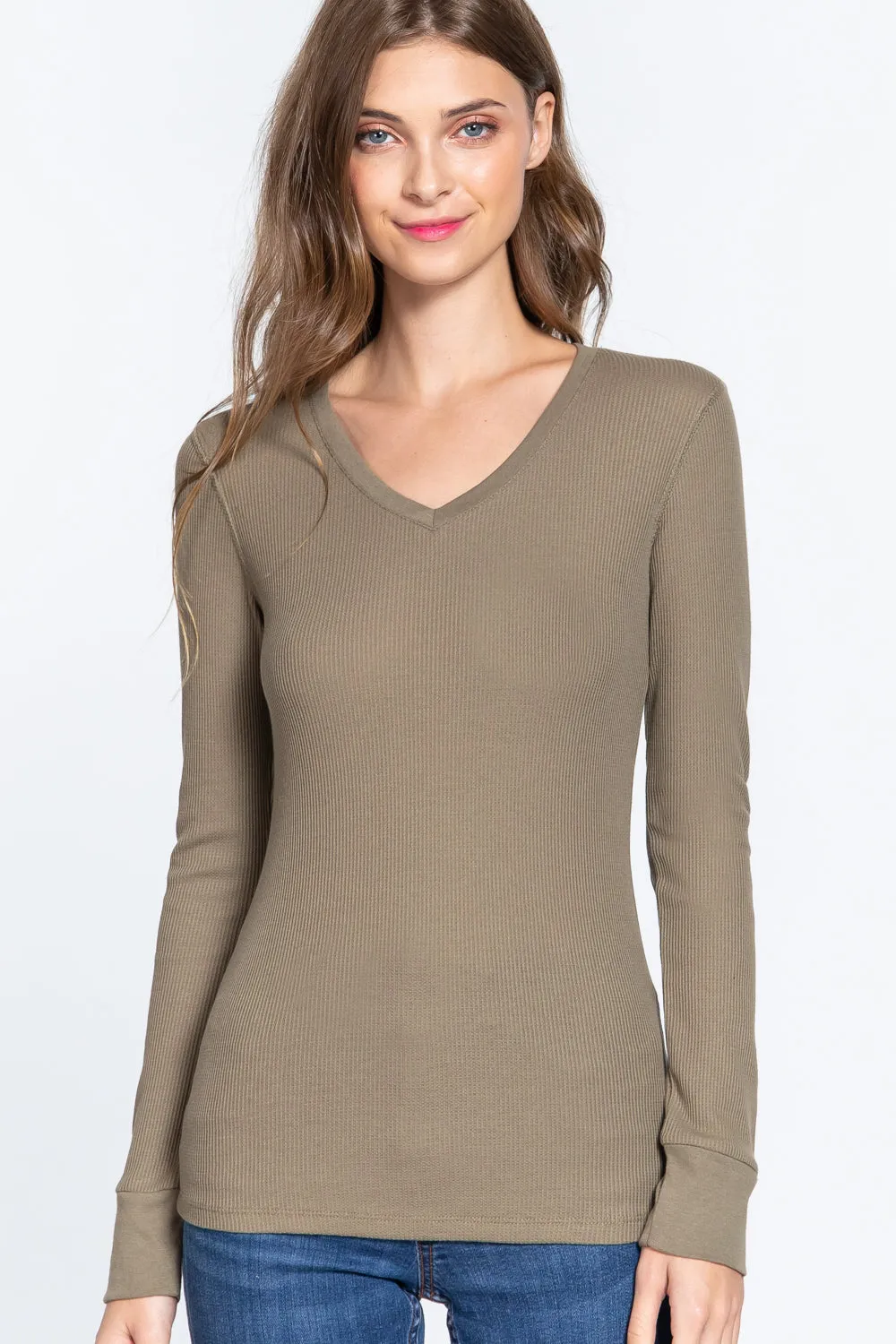 Long Slv V-neck Thermal Top - 16 colors