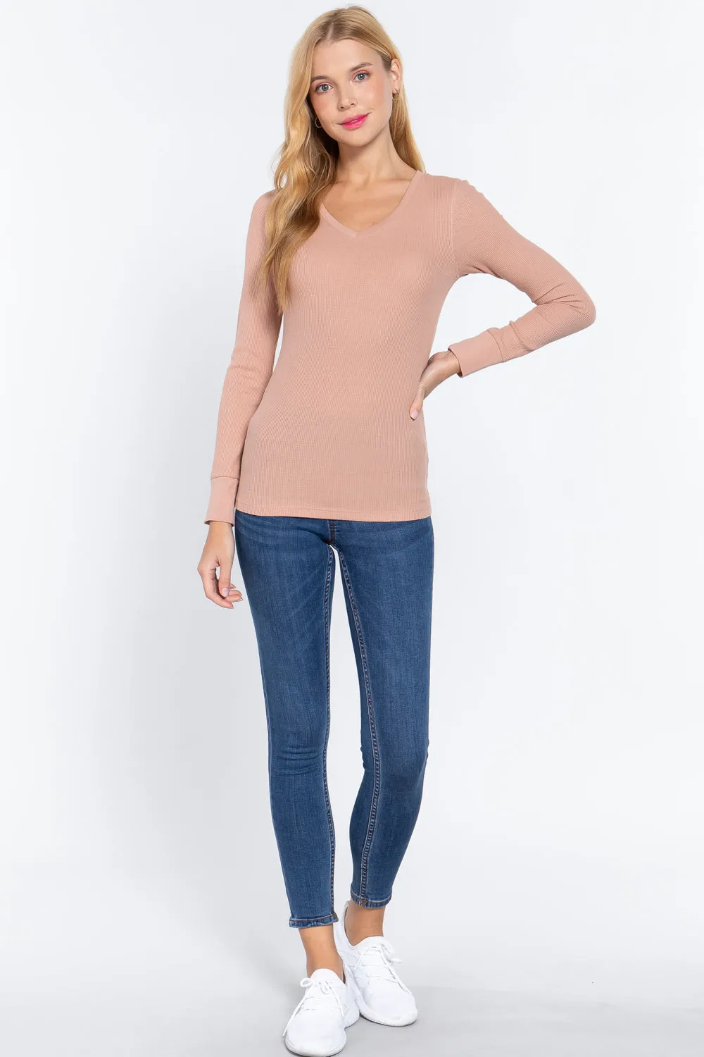 Long Slv V-neck Thermal Top - 16 colors